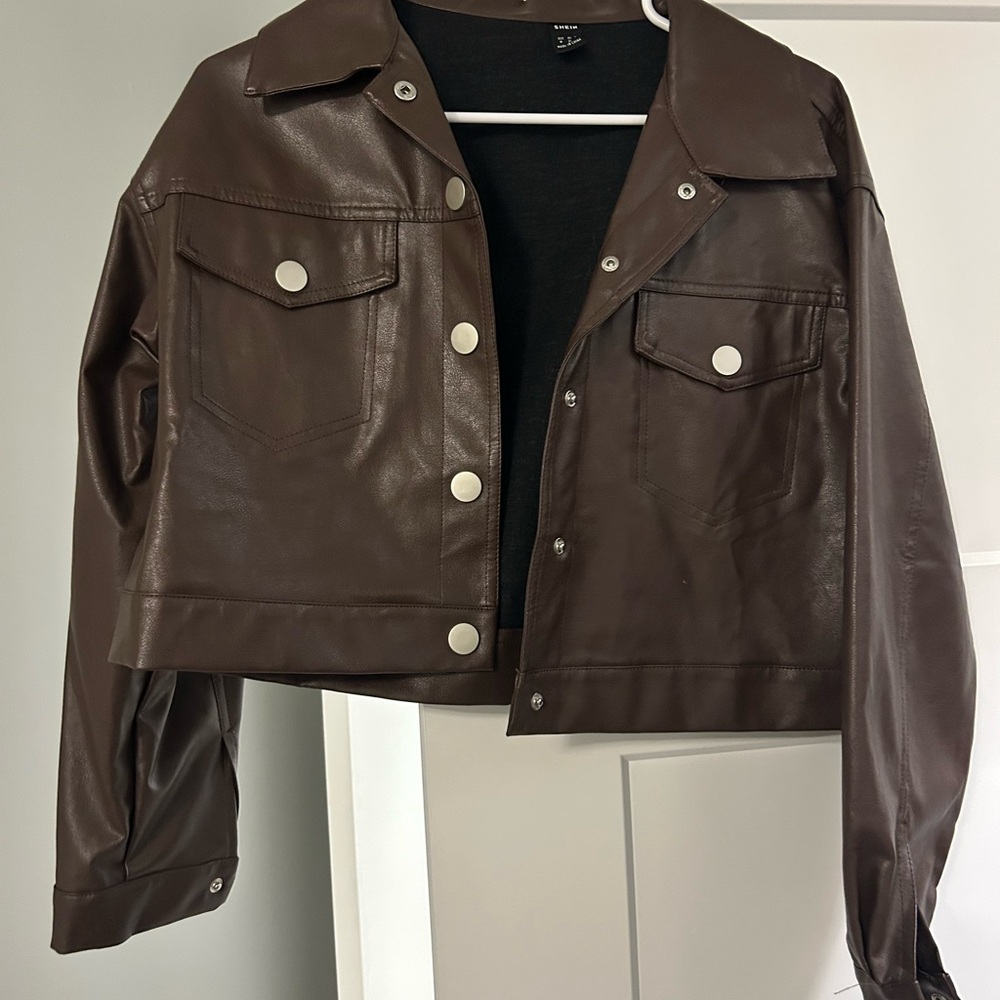 SHEIN Dark Brown Leather Jacket